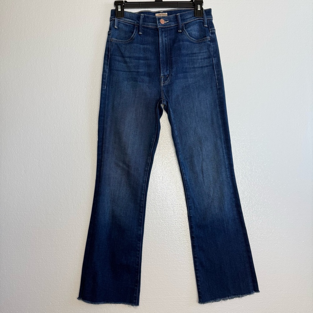 MOTHER The Hustler Ankle Fray Jeans 27 Home Movies High Rise Blue Flare Denim